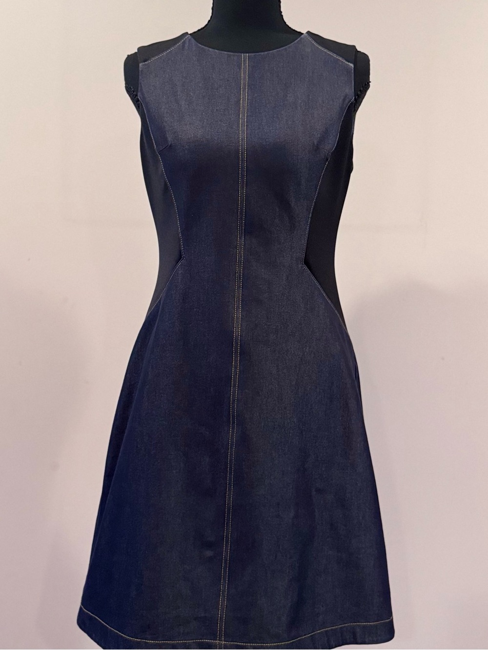 INC International Concepts Dark Blue and Black Jean Sleeveless Midi Dress